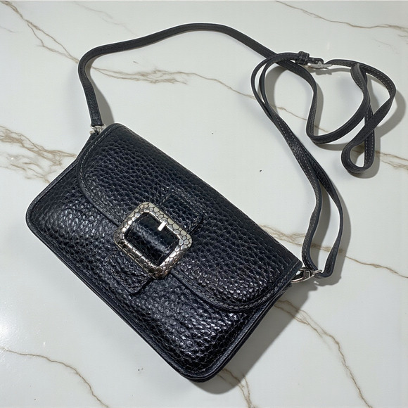 Brighton Pebble Collection Black Leather Crossbody Wallet Organizer Purse Bag - Picture 2 of 8